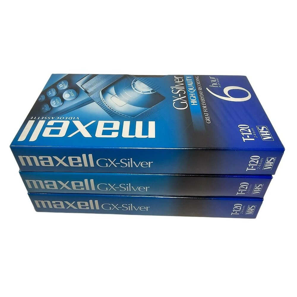 Maxell 3-pack GX-Silver T-120 6-Hour VHS High Quality VCR Video Cassette Tapes